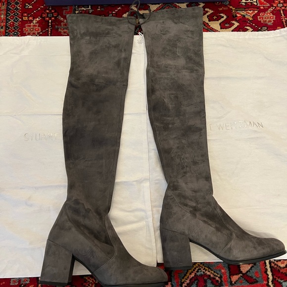 Stuart Weitzman over the knee suede boot-slate gray-9.5 - Picture 2 of 9
